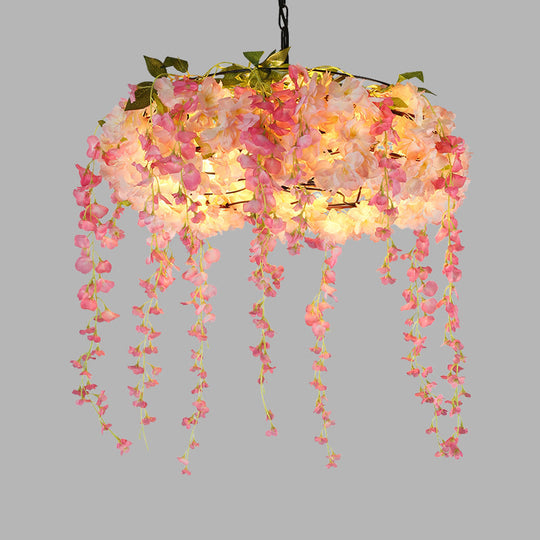 Monica - Pink 5 Lights Chandelier Lighting Vintage Metal Floral Hanging Pendant Light For Restaurant