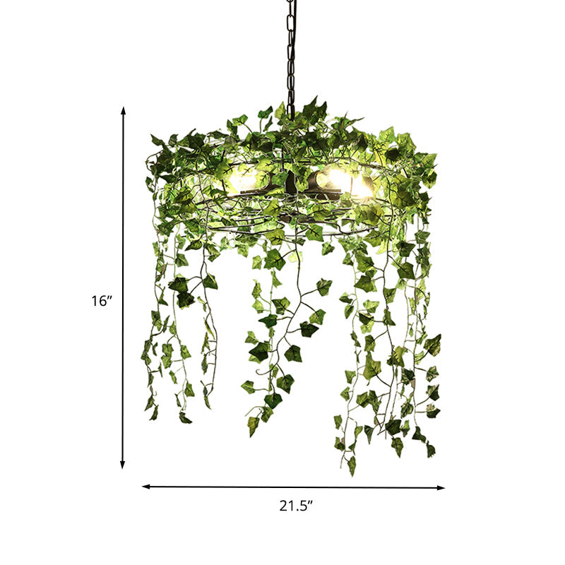 Ã‰Lise - Black Metal Plant Chandelier Lamp Round 5 Bulbs Antique Hanging Ceiling Light For