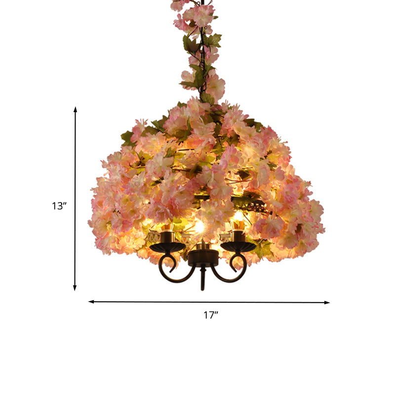 Layla - Vintage Bowl Chandelier Light Fixture 3 Heads Metal Flower Pendant Lamp In Pink For