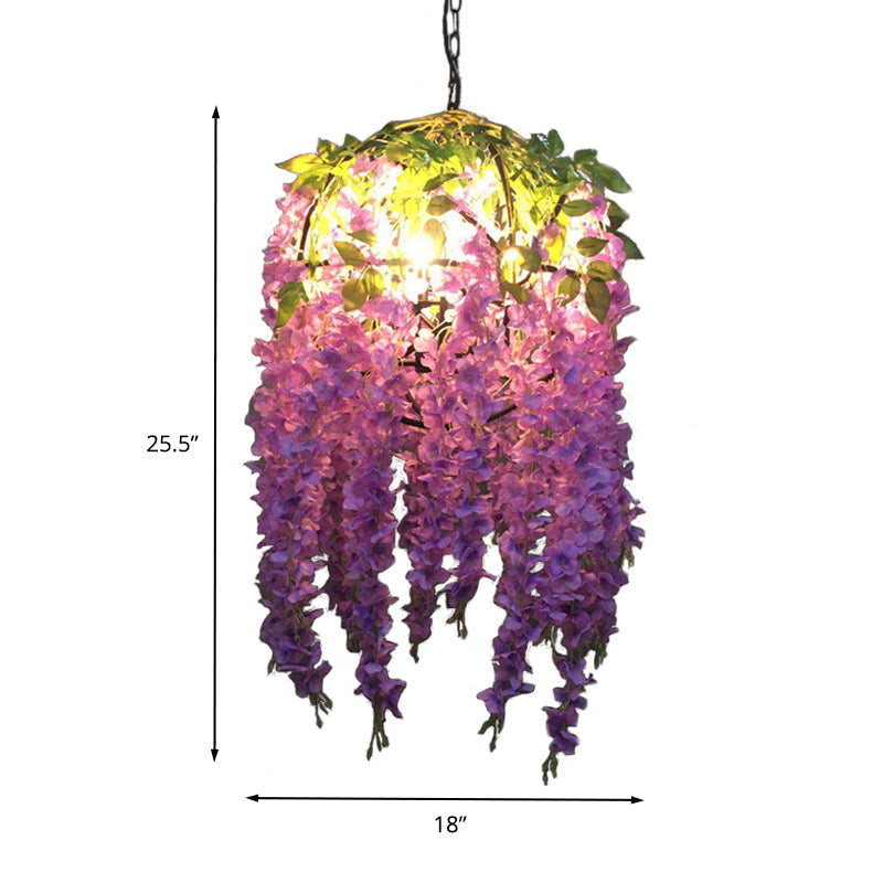 Rylee - Purple Blossom Pendant Chandelier: Industrial Metal 4 Bulbs Suspension