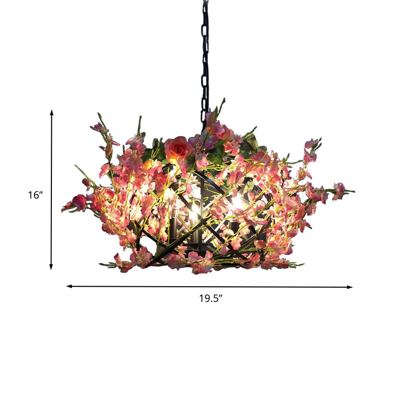 Margot - Pink Flower Hanging Chandelier Candle 3 Bulbs Industrial Ceiling Light