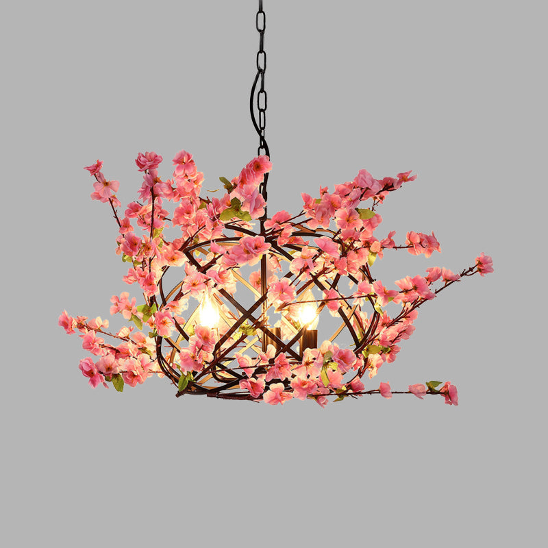 Alioth - Pink Flower Chandelier With Bird Nest Metal Pendant