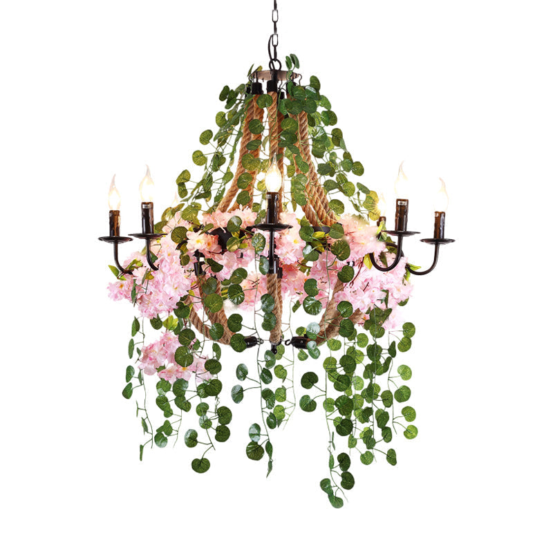 Priscille - 8 - Head Candlestick Restaurant Chandelier Light Vintage Metal 8 Heads Pink Flower