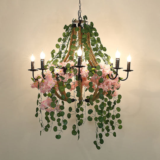 Priscille - 8 - Head Candlestick Restaurant Chandelier Light Vintage Metal 8 Heads Pink Flower