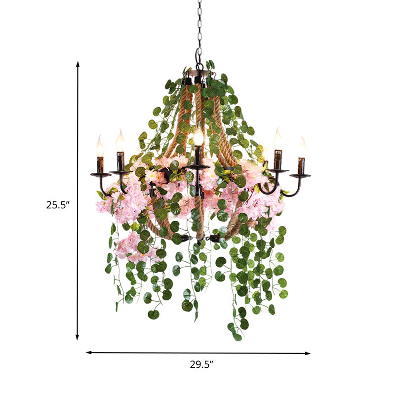 Priscille - 8 - Head Candlestick Restaurant Chandelier Light Vintage Metal 8 Heads Pink Flower