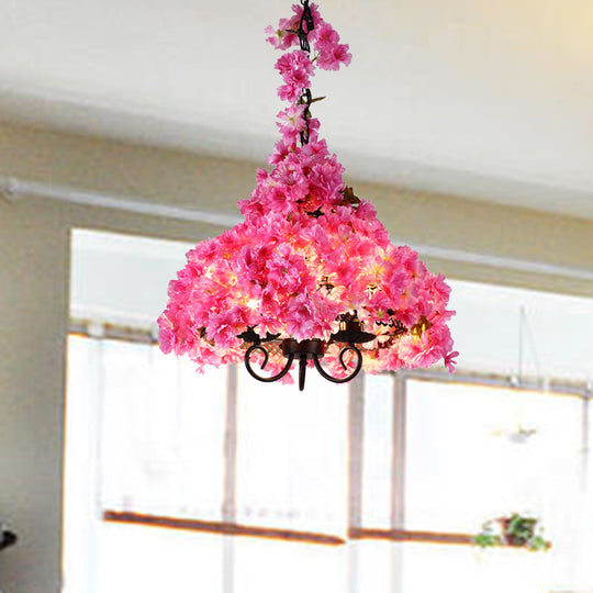 Asellus Tertius - Industrial Cherry Blossom Metal Chandelier: Pink Led Hanging Lamp