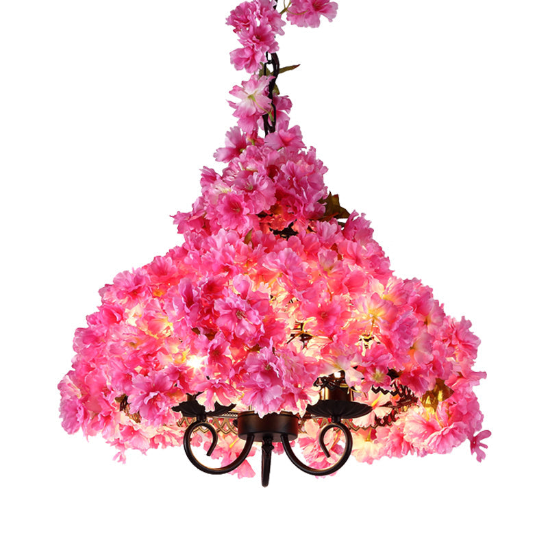 Asellus Tertius - Industrial Cherry Blossom Metal Chandelier: Pink Led Hanging Lamp