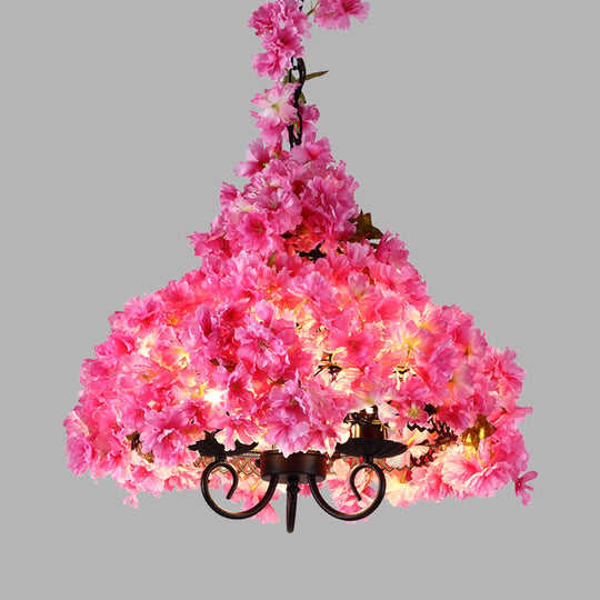 Asellus Tertius - Industrial Cherry Blossom Metal Chandelier: Pink Led Hanging Lamp