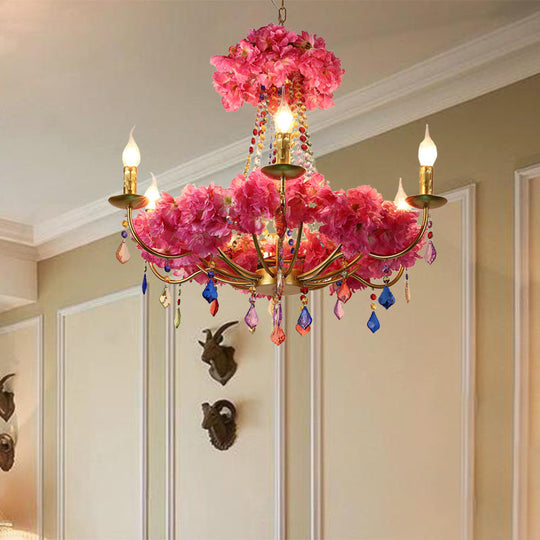 Matilde - Metal Pink Flower Chandelier Lamp Candelabra 6 Bulbs Antique Led Hanging Ceiling Light