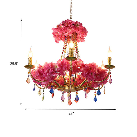 Matilde - Metal Pink Flower Chandelier Lamp Candelabra 6 Bulbs Antique Led Hanging Ceiling Light