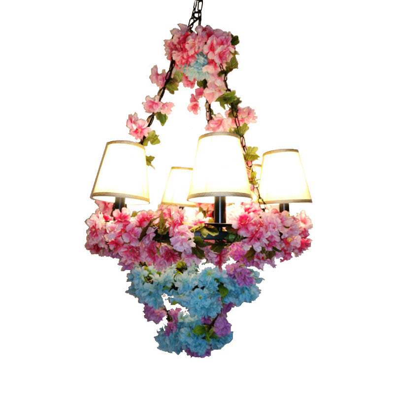 Rosalie - Pink Cone Restaurant Chandelier Lighting Fixture Vintage Metal 6 Lights Cherry Blossom