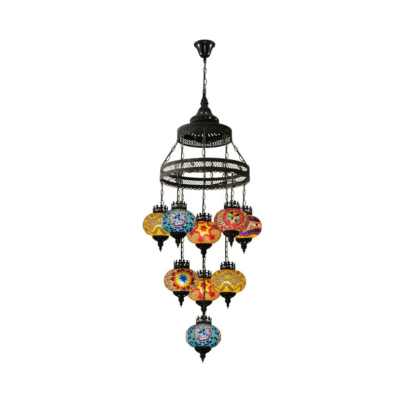 Stained Glass Lantern Pendant Lighting Bohemia Style 9 Bulbs Coffee House Ceiling Chandelier In