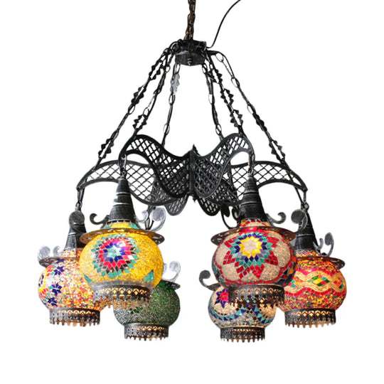 Stained Glass Black Hanging Chandelier Lantern 26’/33.5’ Wide 8 Bulbs Art Deco Down Lighting Pendant