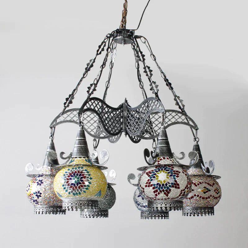 Stained Glass Black Hanging Chandelier Lantern 26’/33.5’ Wide 8 Bulbs Art Deco Down Lighting Pendant