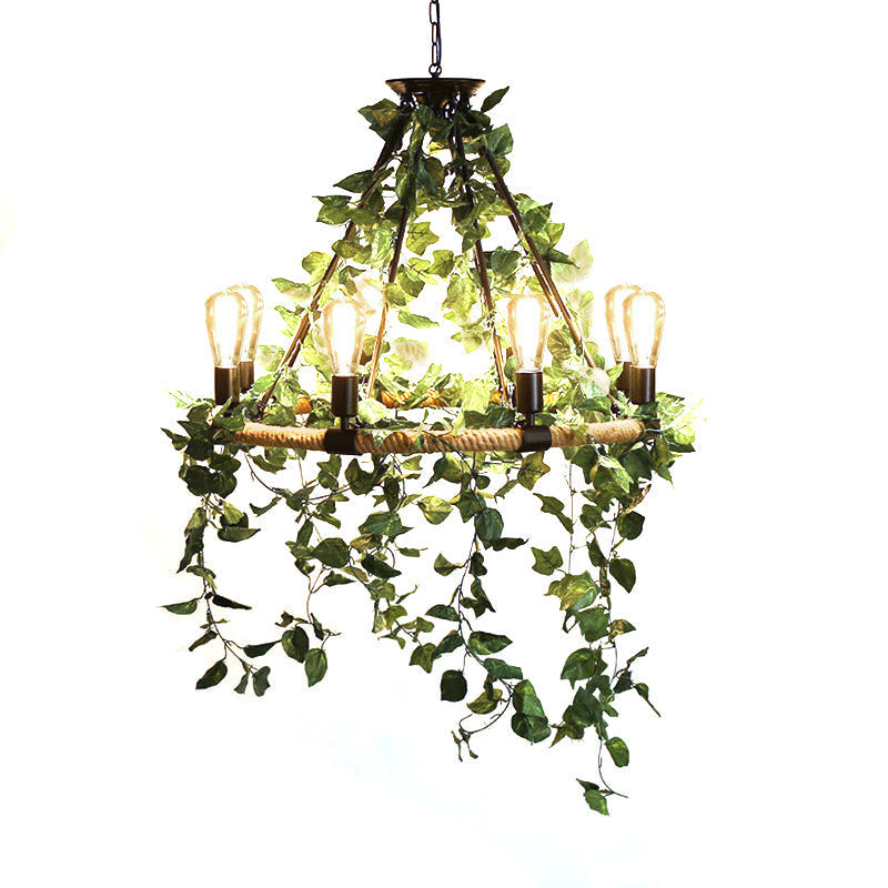 Valeria - Industrial Metal Round Chandelier Light With Plant Decoration