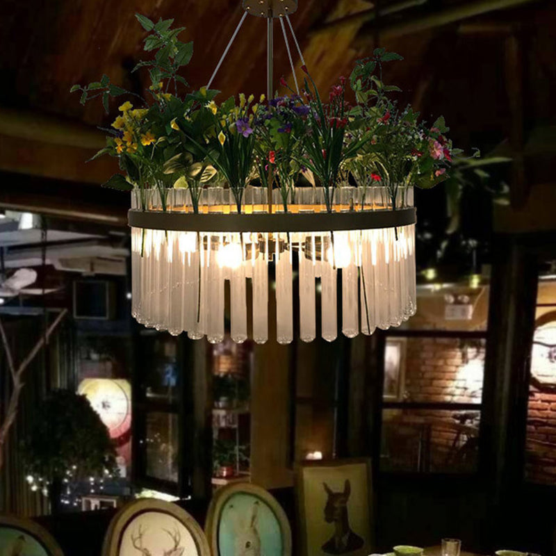 Lara - Industrial 1/2 - Tier Restaurant Chandelier Light Metal 4 Bulbs Green Plant Pendant Lighting