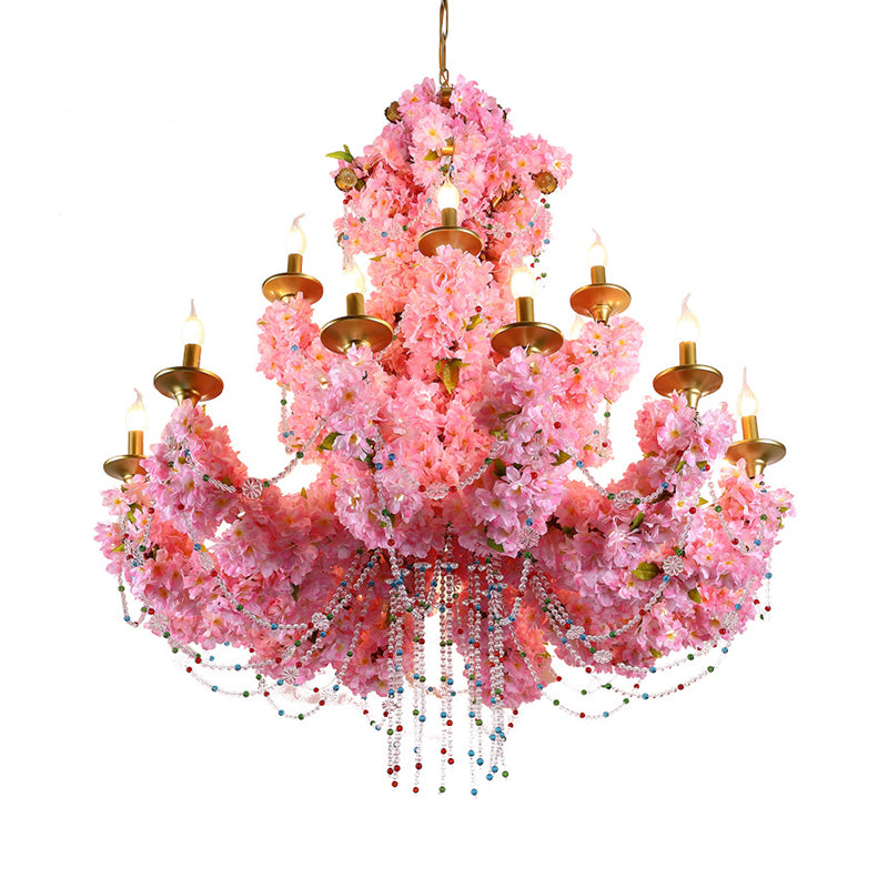 Botein - 12 - Head Pink 12 Heads Chandelier Lamp Industrial Metal Candelabra Flower Hanging Light