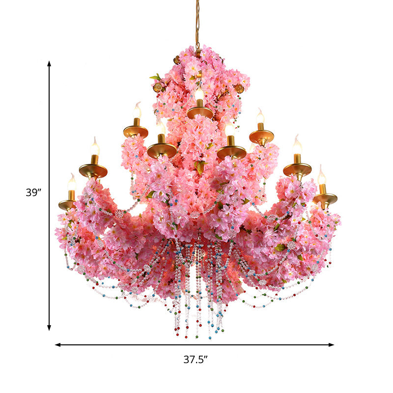 Botein - 12 - Head Pink 12 Heads Chandelier Lamp Industrial Metal Candelabra Flower Hanging Light