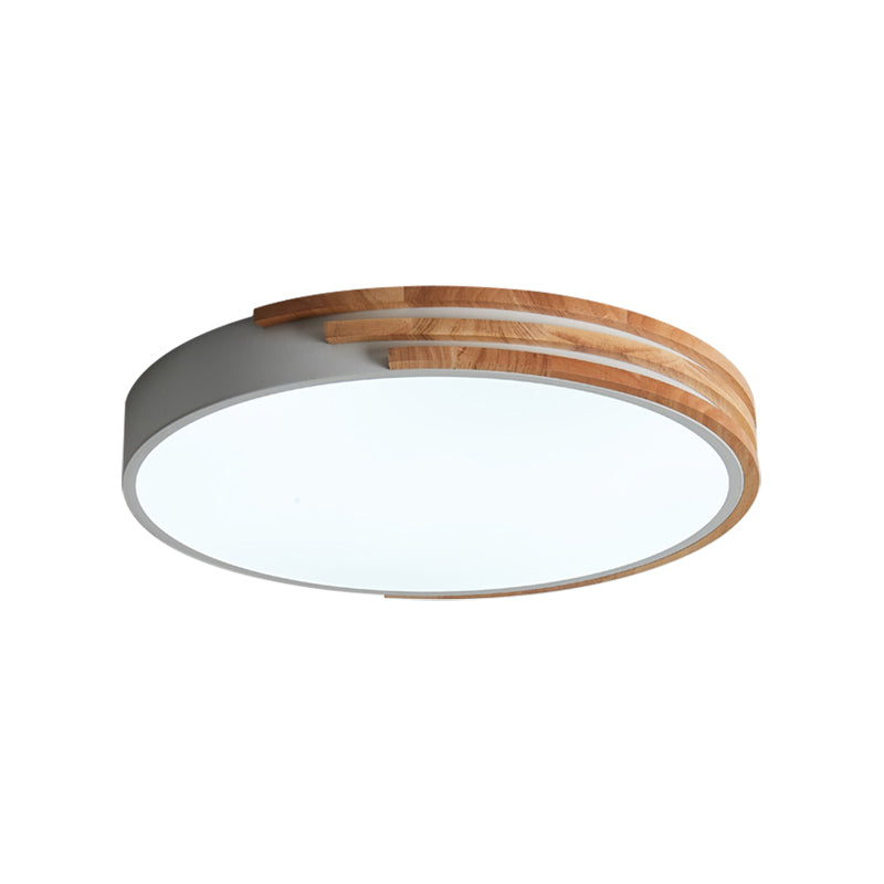 Nordic Style Round Flush Mount Ceiling Light - Wood & Acrylic Fixture In Grey/White/Green 16’ Width