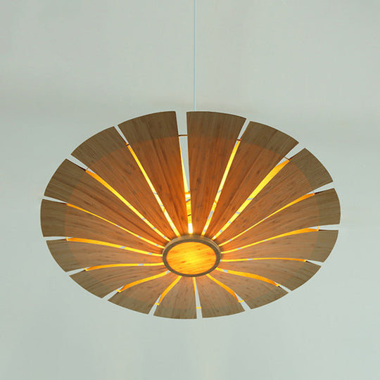 Anastasia - Asian Wood Flying Saucer Ceiling Lamp 19.5/27.5 Wide Beige Pendant