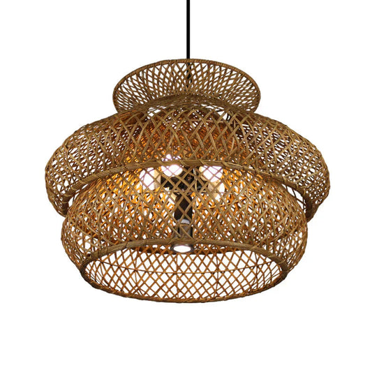 6 Heads Wide Flare Ceiling Chandelier Asian Bamboo Hanging Pendant Light In Brown