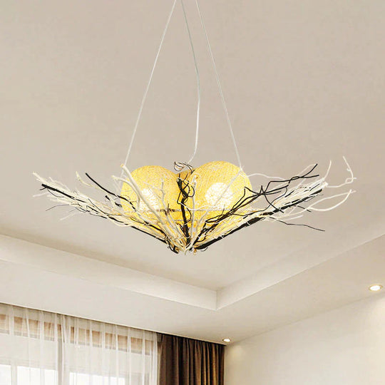 Bamboo Flared Ceiling Chandelier Asia 3 Heads Beige Pendant Lighting Fixture For Living Room