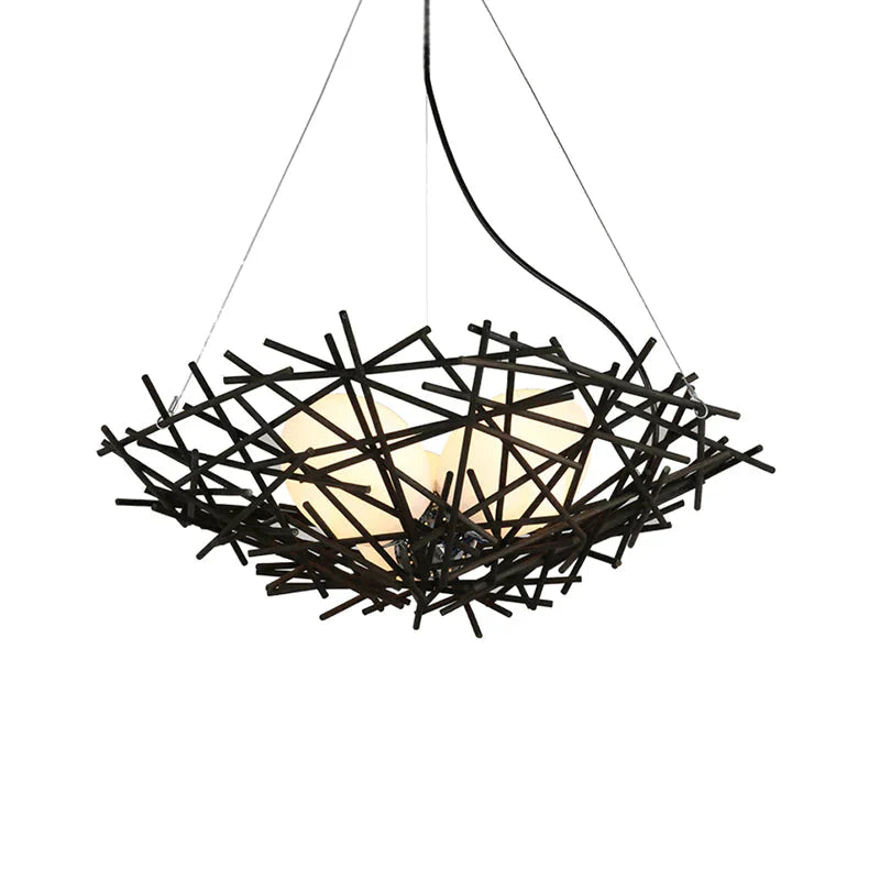 Nest Chandelier Lighting Japanese Bamboo 18’/22’ Wide 3 Bulbs Coffee Ceiling Suspension Lamp