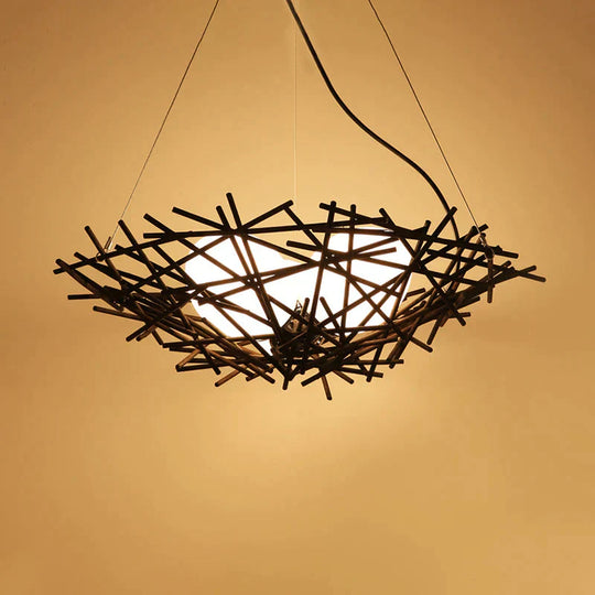 Nest Chandelier Lighting Japanese Bamboo 18’/22’ Wide 3 Bulbs Coffee Ceiling Suspension Lamp