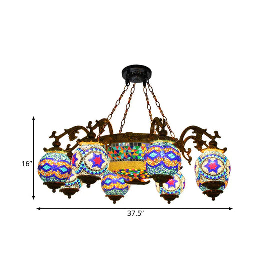 4/9/13 Bulbs Chandelier Lighting Traditional Radial Stained Glass Ceiling Hang Fixture In Brass