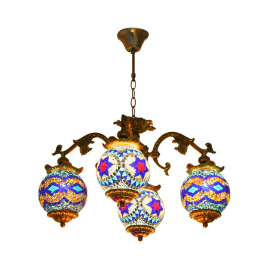 4/9/13 Bulbs Chandelier Lighting Traditional Radial Stained Glass Ceiling Hang Fixture In Brass