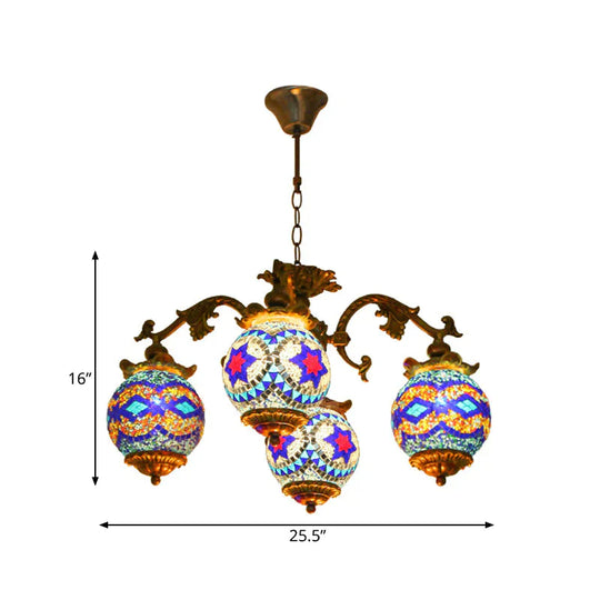 4/9/13 Bulbs Chandelier Lighting Traditional Radial Stained Glass Ceiling Hang Fixture In Brass