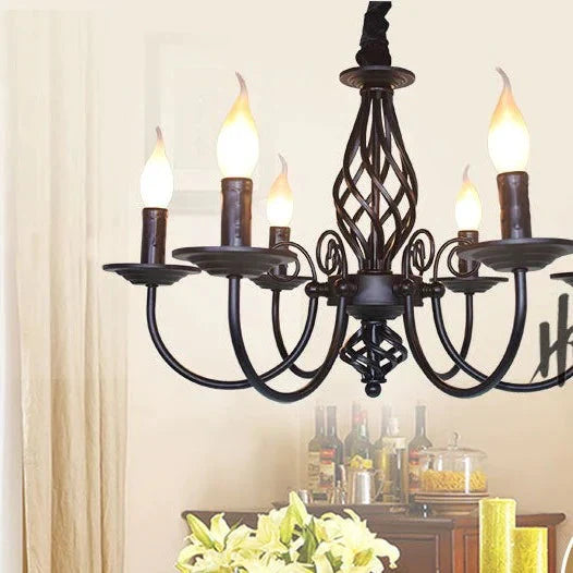 Iron Candle Living Room Lamp Simple Personality Retro Warm Study Restaurant Led Pendant