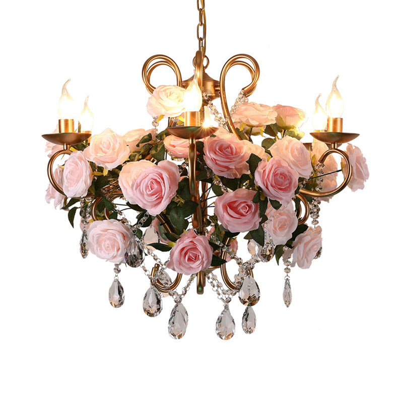 Sheratan - 6 Bulbs Industrial Metal Led Chandelier With Crystal Accent