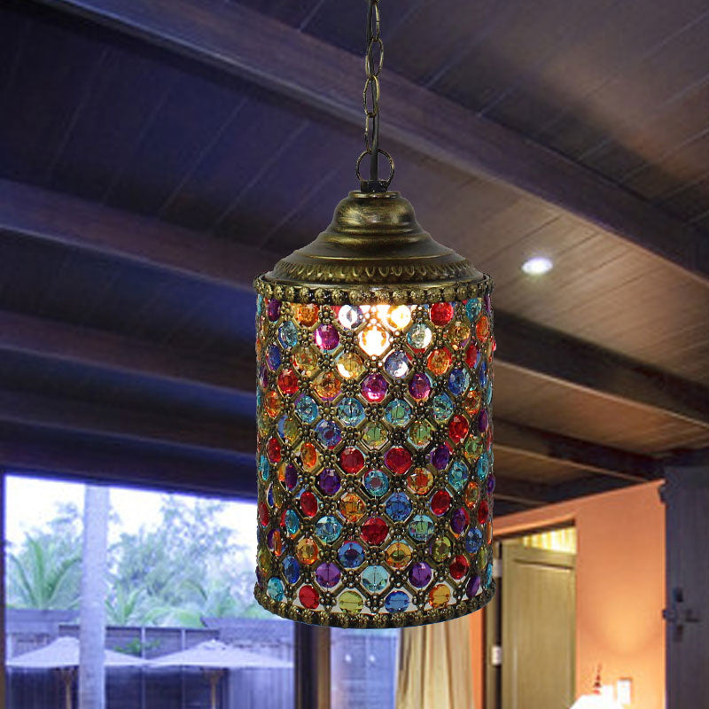 Serenity - Vintage Cylinder Suspension Pendant Light 1 Metal Hanging Lamp In Bronze For Living Room