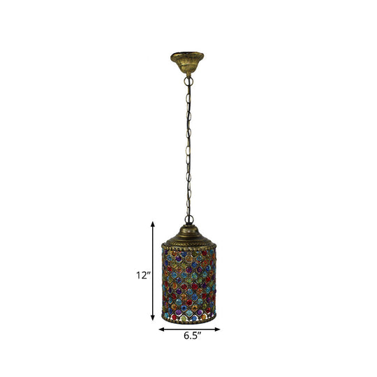 Serenity - Vintage Cylinder Suspension Pendant Light 1 Metal Hanging Lamp In Bronze For Living Room