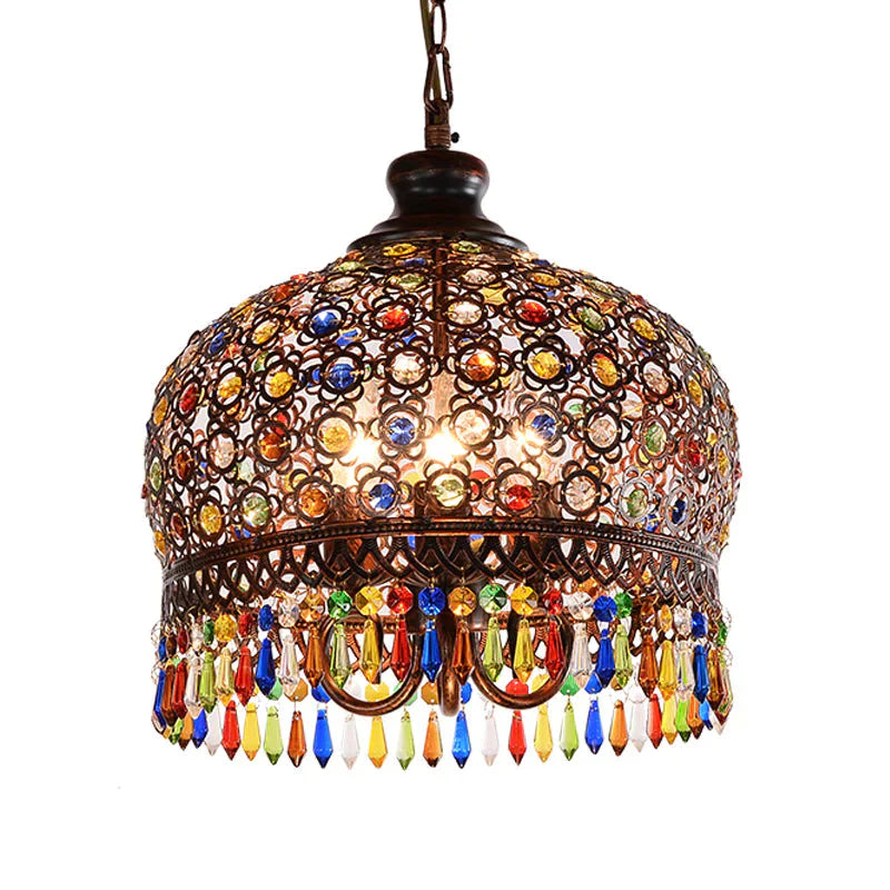 White/Brass 3 Bulbs Chandelier Lamp Traditional Metal Dome Hanging Ceiling Light For Restaurant