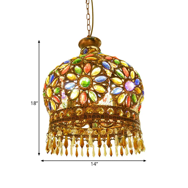 Dome Metal Pendant Chandelier Antique 3 Heads Dining Room Hanging Ceiling Light In Brass
