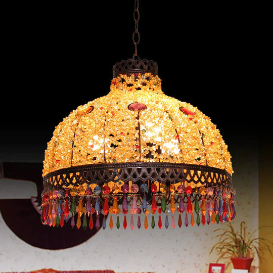 3/6 Bulbs Hanging Chandelier Art Deco Dome Metal Pendant Light Fixture In White/Beige/Red For