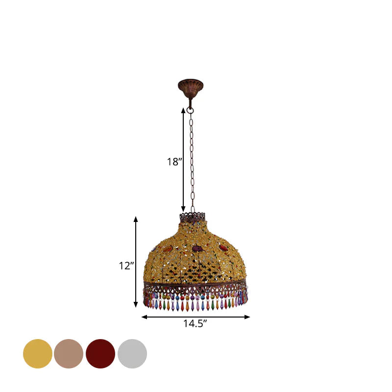 3/6 Bulbs Hanging Chandelier Art Deco Dome Metal Pendant Light Fixture In White/Beige/Red For