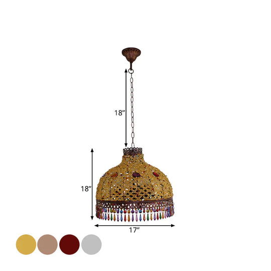 3/6 Bulbs Hanging Chandelier Art Deco Dome Metal Pendant Light Fixture In White/Beige/Red For