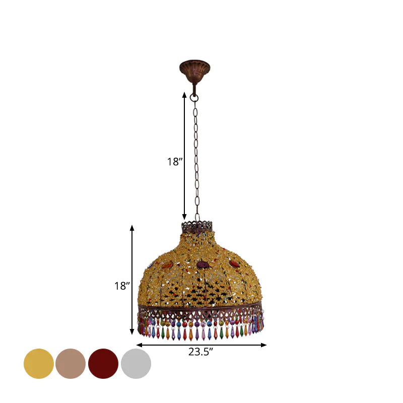 3/6 Bulbs Hanging Chandelier Art Deco Dome Metal Pendant Light Fixture In White/Beige/Red For