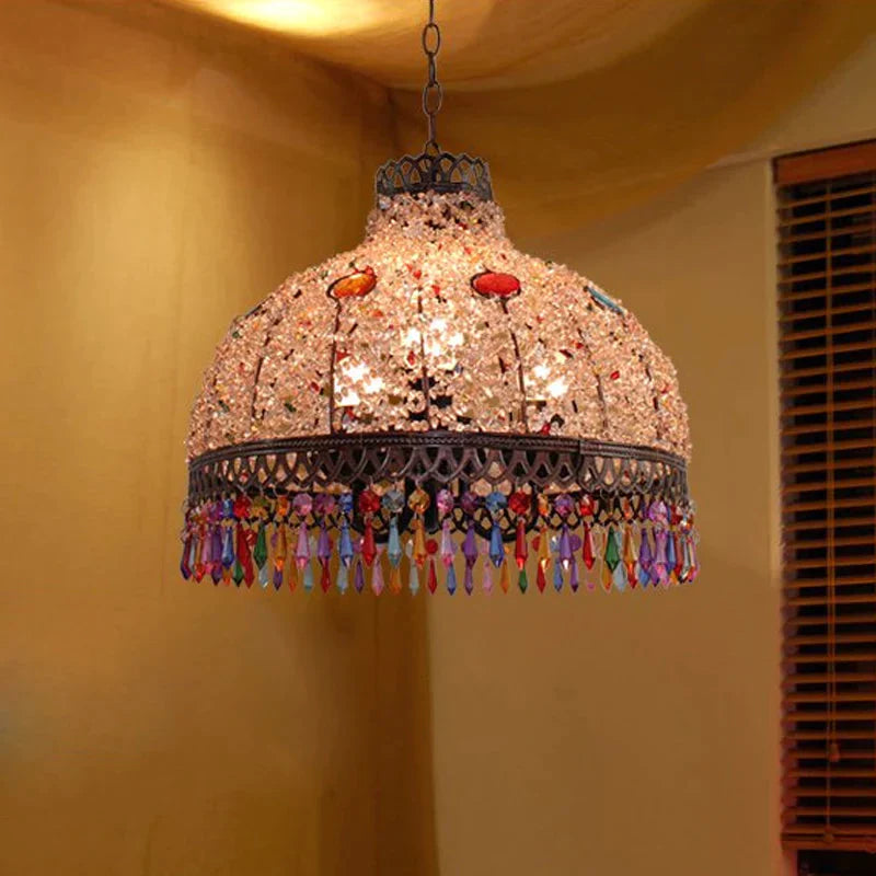 3/6 Bulbs Hanging Chandelier Art Deco Dome Metal Pendant Light Fixture In White/Beige/Red For