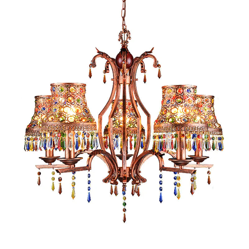 Metal Copper Chandelier Light Fixture Bell 3/5/8 Bulbs Bohemian Ceiling Pendant For Living Room