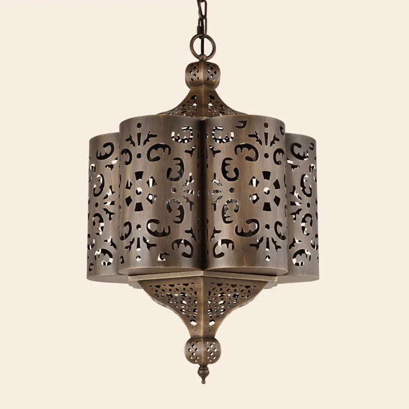 Brass Hollow - Out Chandelier Light Antiqued Metal 6 Bulbs Restaurant Hanging Ceiling Lamp