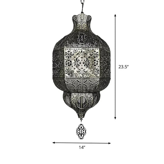Silver Finish 3 - Bulb Chandelier Lighting Arab Metallic Lantern Suspended Pendant Lamp