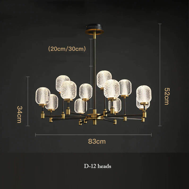Copper Light Luxury Living Room Chandeliers Home Dining Lamps D - 12 Heads / Trichromatic Light
