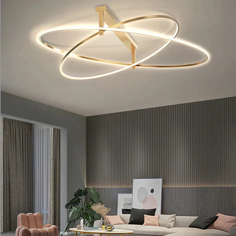 Led Ceiling Lamp Oval Golden / 90*60Cm Trichromatic Light