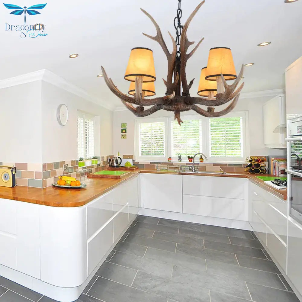 4/6/8 - Light Conical Chandelier Light Traditional Brown Resin Suspension Pendant For Kitchen Island