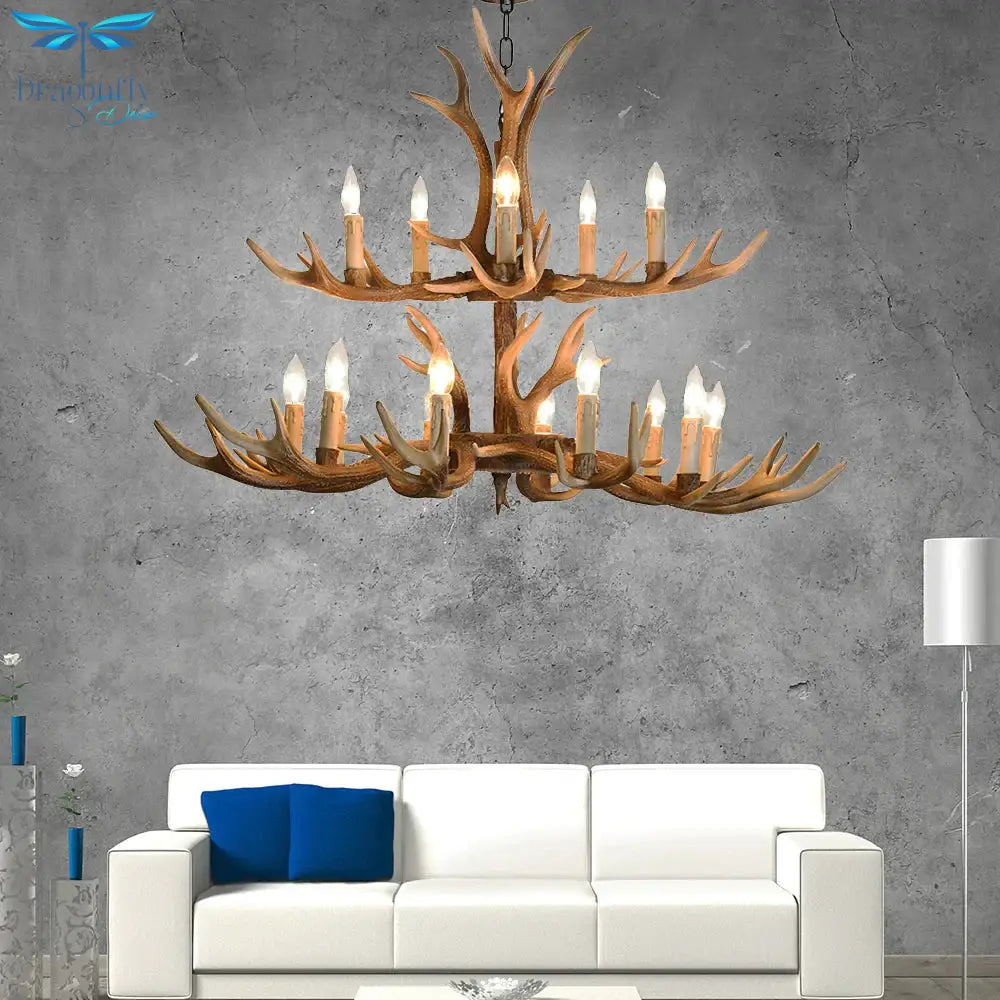 4/6/8 Lights Chandelier Lighting Fixture Rustic Candle Resin Hanging Light In Brown For Living Room