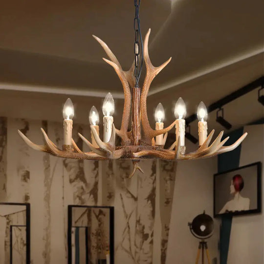 4/6/8 Lights Chandelier Lighting Fixture Rustic Candle Resin Hanging Light In Brown For Living Room